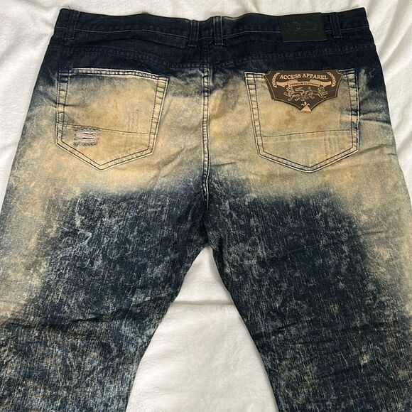 NWT Access Apparel Men's Vintage Distressed Blue and Tan Jeans! Size 46 - Picture 5 of 5